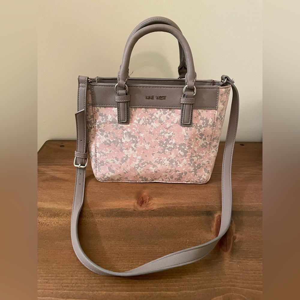 Nine West Pink Floral Crossbody with Taupe Trim
